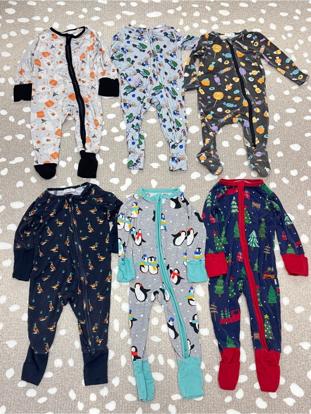 Lot of 6 bamboo footies baby boy romper zippy halloween Christmas trees